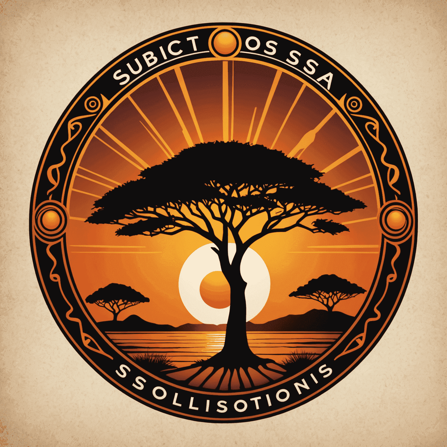 ShosholozaSolutions logo featuring a stylized African sunset with IT-related symbols