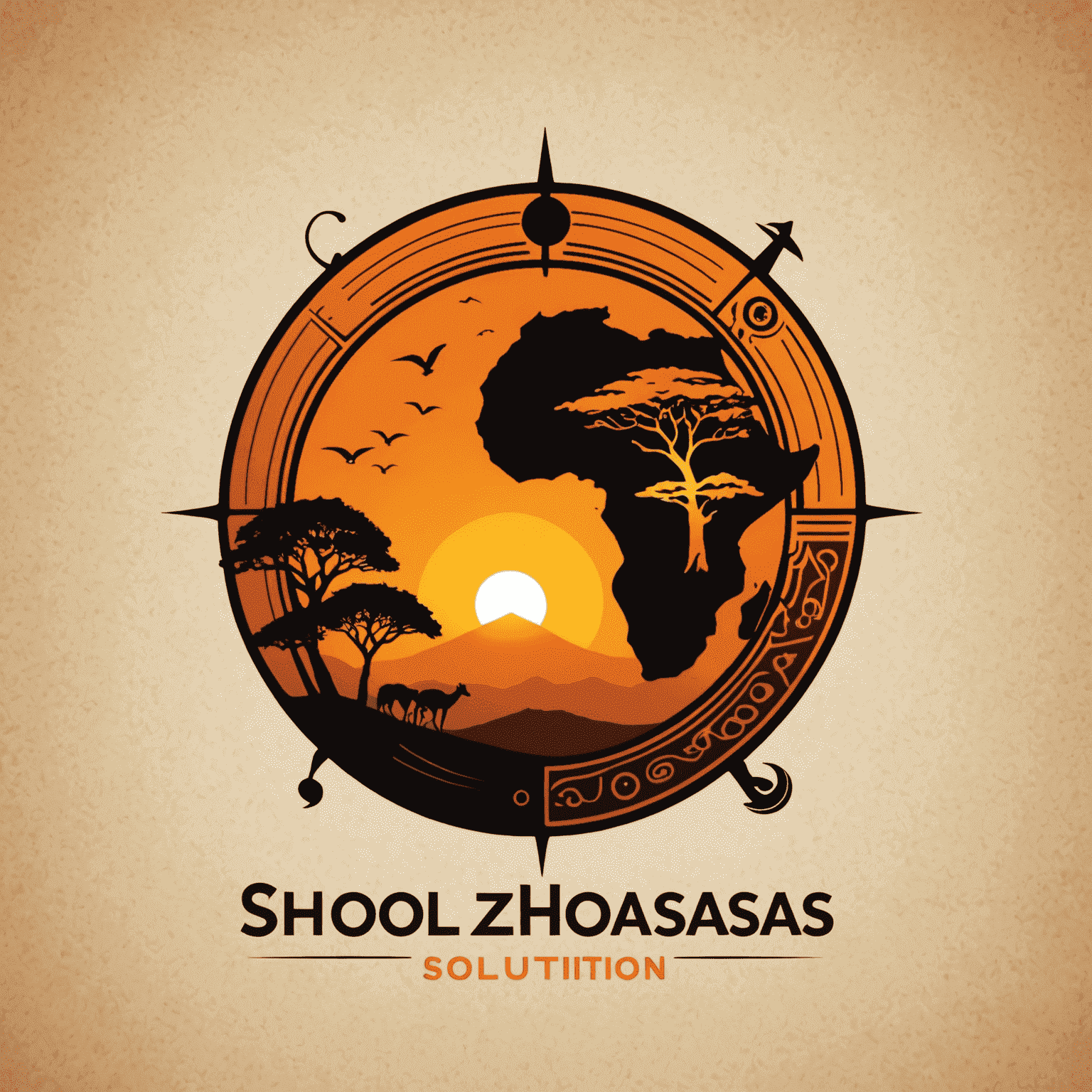 ShosholozaSolutions logo featuring a stylized African sunset with IT-related symbols