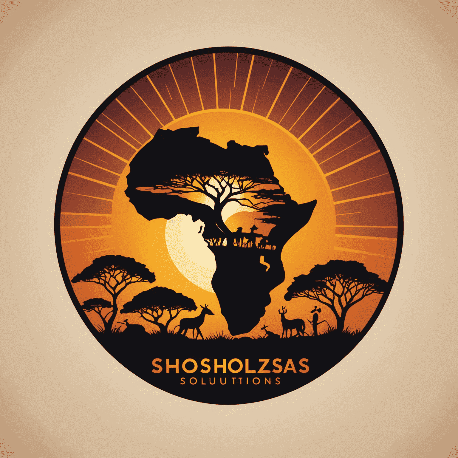 ShosholozaSolutions logo featuring a stylized African sunset with IT-related symbols