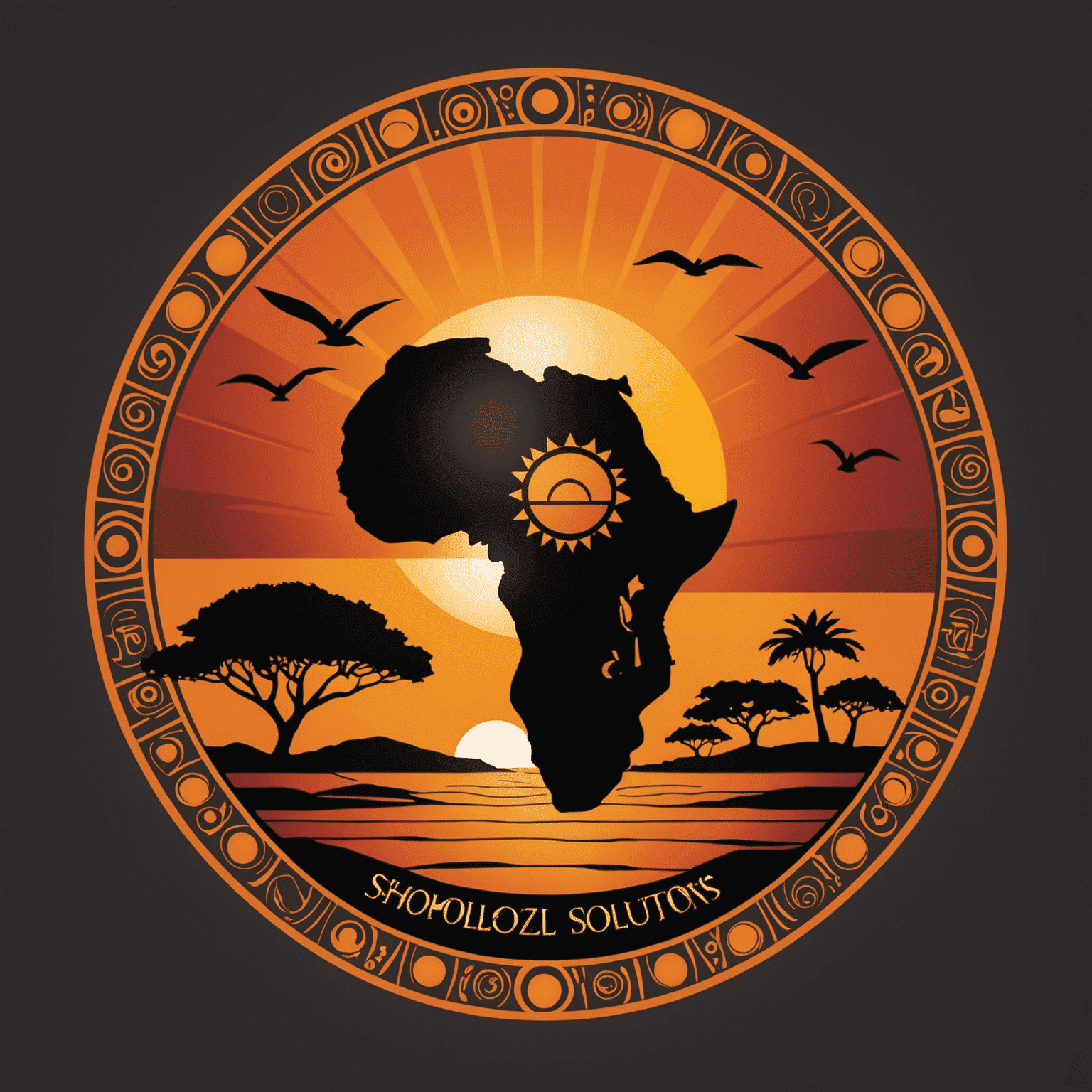 ShosholozaSolutions logo featuring a stylized African sunset with IT-related symbols